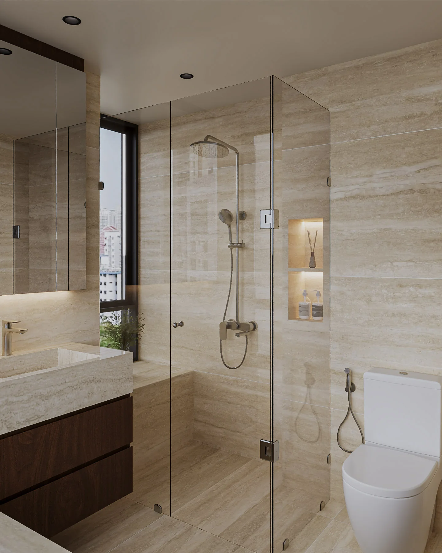 Travertine bathroom design rendering two