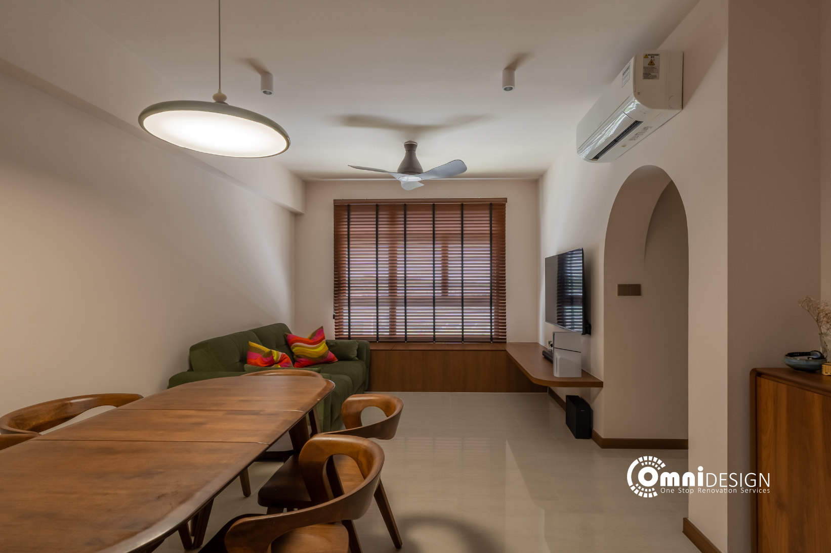 Warm timber dining and living room at 244A Tengah Central